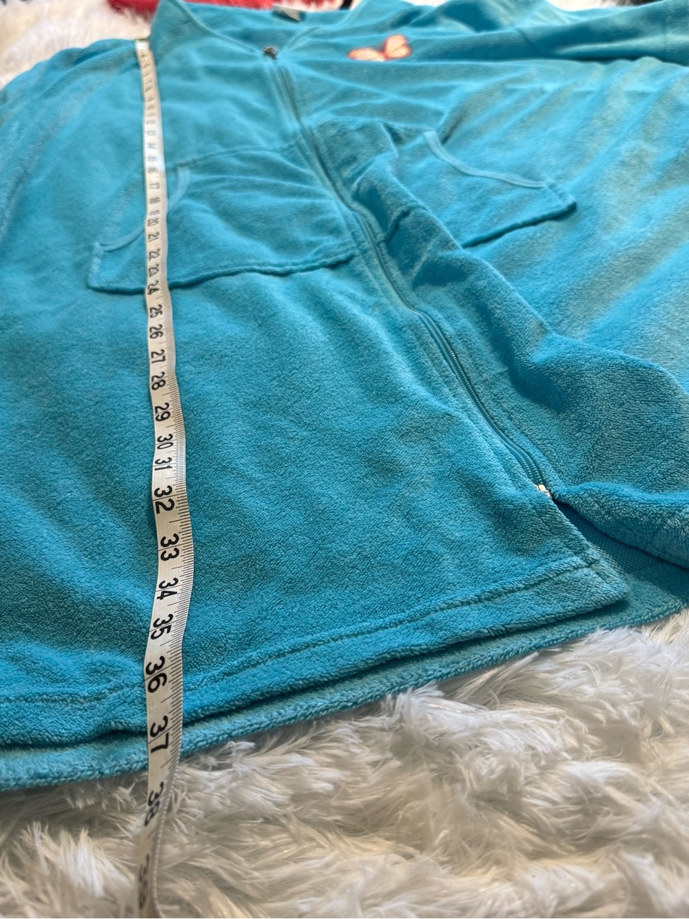Turquoise terry-cloth Robe/swim coverup with Butterfly Embroidery - Picture 8 of 8